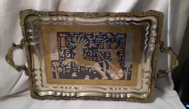 Vintage Egyptian Egypt Revival Tray Metal Handles