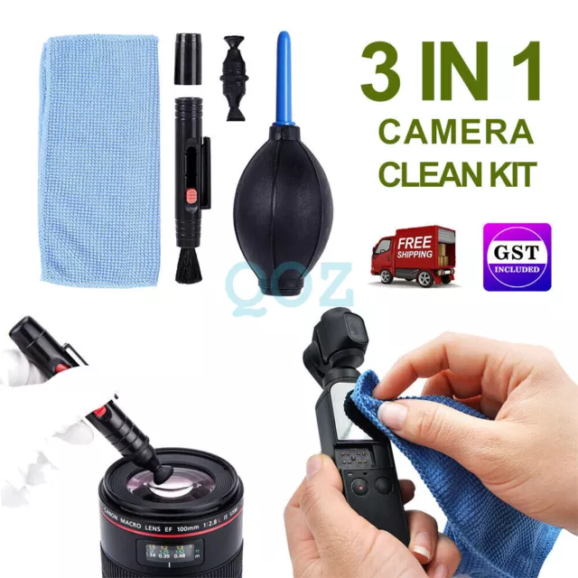 3 in 1 Lens Cleaning Cleaner Dust Pen Blower Cloth Kit For DSLR VCR Camera AU