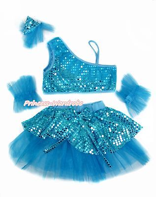 Peacock Blue Sequins Ruffles Top Girl Ballet Tutu Skirt Costume Dance Dress 1-8Y