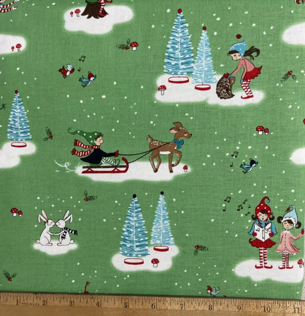 Pixie Noel 2 (2022) Tasha Cotton Fabric GREEN Christmas Riley Blake Quilt Child