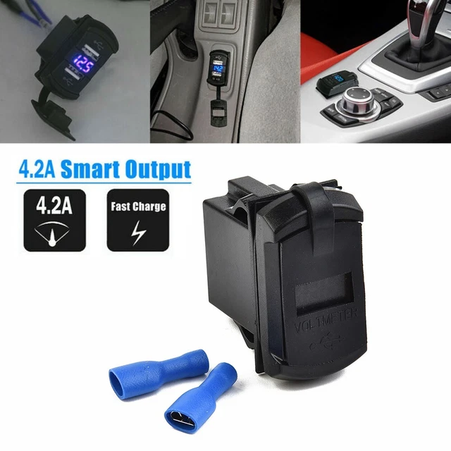 Versatile 12V Car Charger with Blue LED Digital Voltmeter and Dual USB Ports