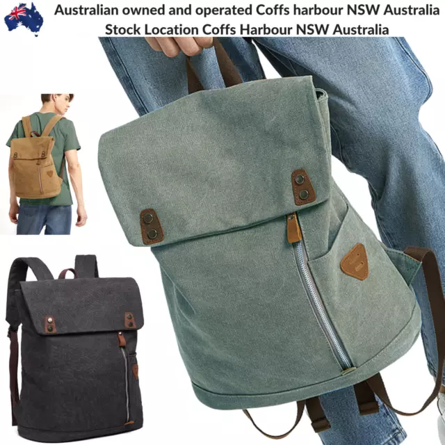 Mens Womens Bags Large Canvas Carry Backpack Shoulder Sports Work Computer Bag