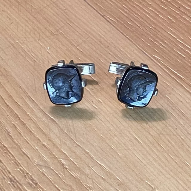 Vintage Roman Soldier Onyx Cameo Mens Cufflinks