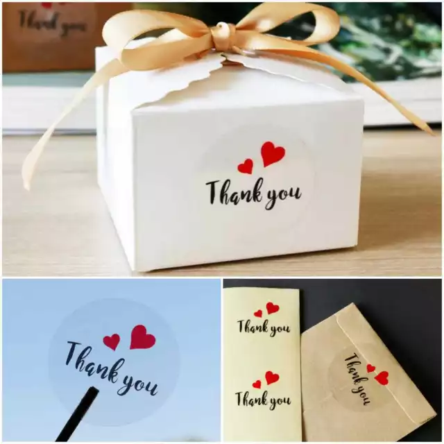 Round Thank You Hand Made With Love Labels Stickers Gift Food Craft Box Thankyou
