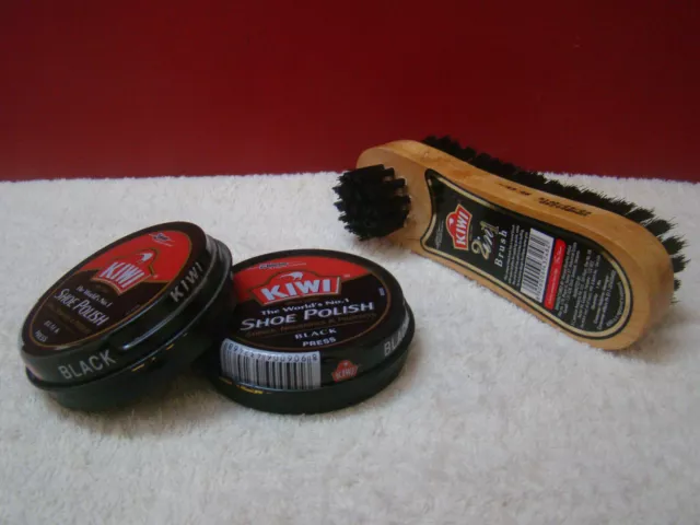 Kiwi Shoe Wax Polish Noir 2x 40g Tin Shine Plus Kit applicateur de brosse à...