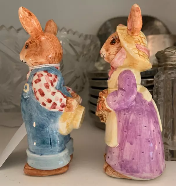 Blue Overalls and Pink Rabbits Salt and Pepper Shakers Easter Bunny 2