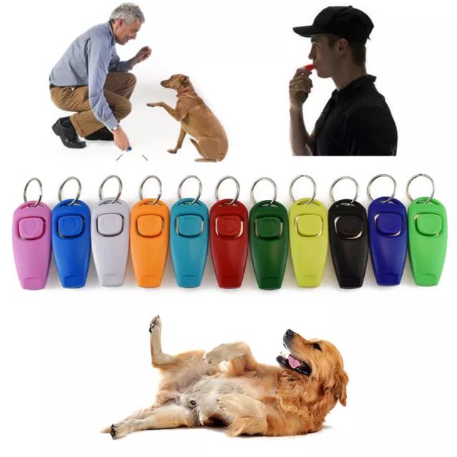 2In1 Dog Clicker Whistle Training Uk Pet Puppy Cat Rappel De Train Stop R 2