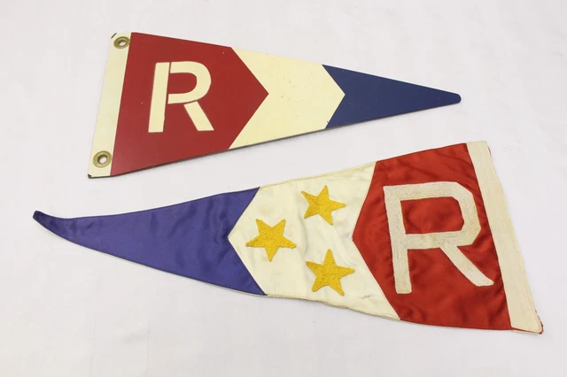 Vintage "R" Letter Sewn Pennant Flag & Wood Painted Flag Lot Military ? Boat?