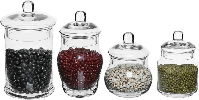Clear Glass Apothecary Jars, Wedding Centerpiece Storage Canisters, Set of 4