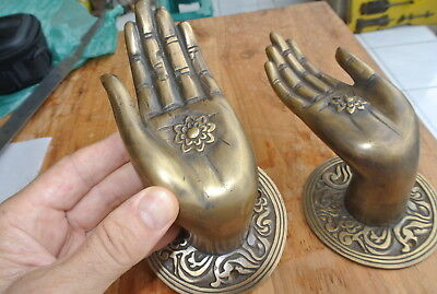 Pair large BUDDHA Pull handles hand aged heavy cast brass door old style 10 cm B