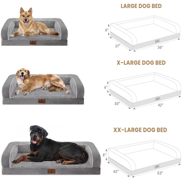 Gray Large Jumbo Orthopedic Foam Dog Bed 3 Side Bolster Pet Sofa Removable Cover