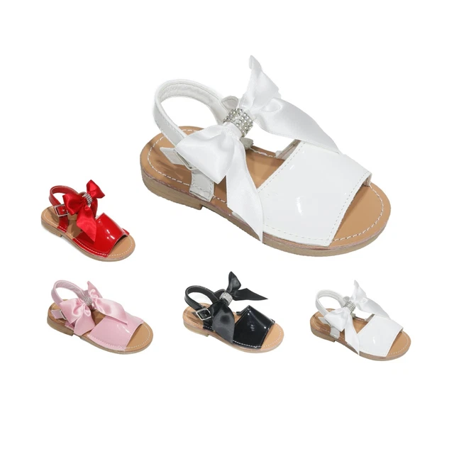 Sandali piatti fiocco per bambine Regno Unito estate bambino bambini vacanze principessa taglia