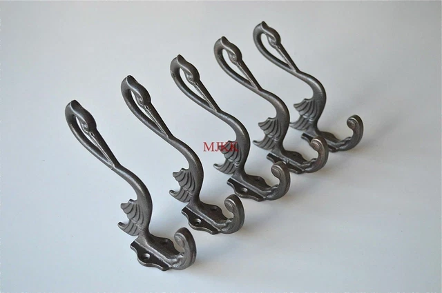 Set of 5 Arts & Crafts cast iron heron coathook wall door hanger coat hook