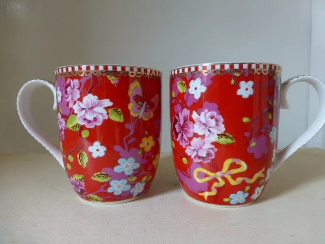 Pip Studios x 2 small Coffee Mugs, floral decoration with gilding.