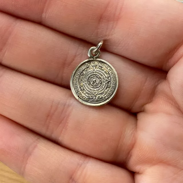 Vintage 925 Sterling Silver Aztec Mayan Calendar Pendant Bracelet Charm