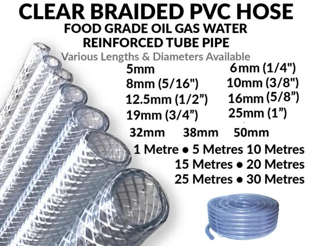 PVC Flexible Braided Water Hose Fish Pond Plastic Pipe Hydrophonics Tubing RPVC