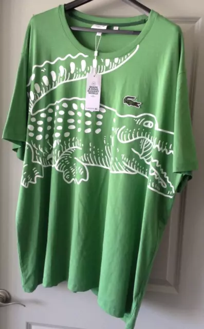 LACOSTE MEN'S CREW Neck Loose-Fit Crocodile Logo T-Shirt Green White ...
