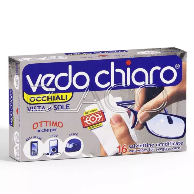 Vedo Chiaro Salviettine Umidificate Per Occhiali Display E Visiere - 16Pz