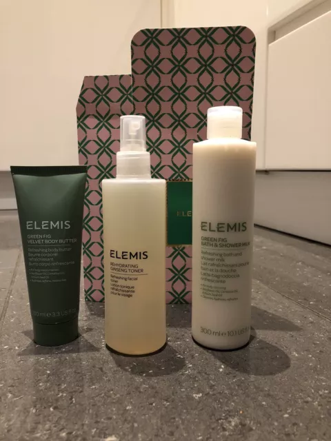 Elemis 3 Piece Gift Set Green Fig Body Butter Bath & Shower Milk, Ginseng Toner￼