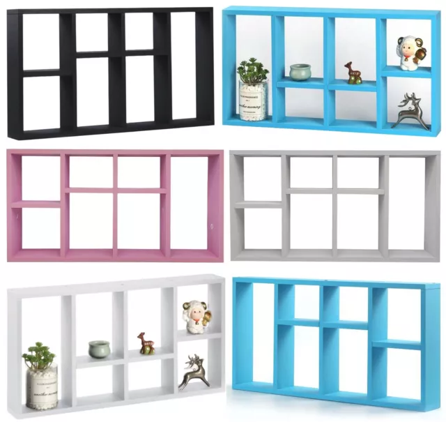 7-Compartment Floating Wall Shelves Bookshelf Space Saving Display Storage Unit