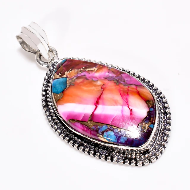 Oyster Turquoise Vintage Style Handmade 925 Sterling Silver Pendant 1.9" GSR3848