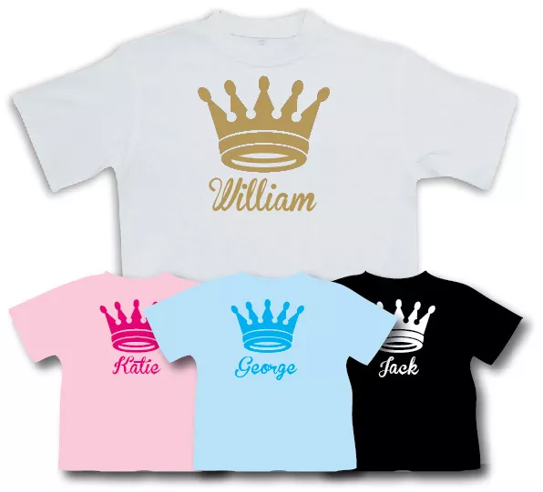 PERSONALISED ROYAL CROWN  T-Shirt - BABY GIFT PRINCE WILLIAM KATE 0 -11 yrs