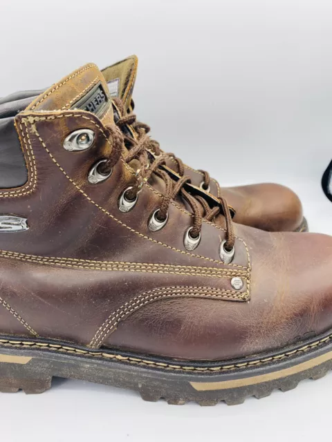 MENS SKETCHERS DARK Brown Leather Boots Heavy Duty UK11 £55.99 ...