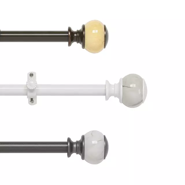 Curtain Rod Telescopic Cafe Window Drapery Rods Set w/ Modern Polyresin Finials