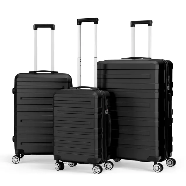 3 Piece Black Luggage Set Hard Shell Suitcase Set Travel Trolley with TSA Lock