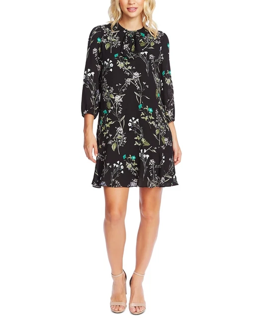 CeCe Women's Floral-Print Dress Gray Size Extra Small