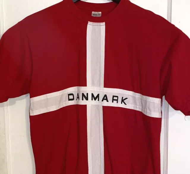 DANMARK FLAG T SHIRT Rare Stitched SEWN Scandinavian Country TEE Denmark M/L