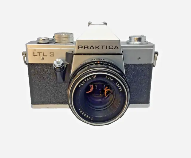 PRAKTICA Vintage 35mm SLR Camera With  Pentacon Auto 1.8/50 Lens + Hood & Strap