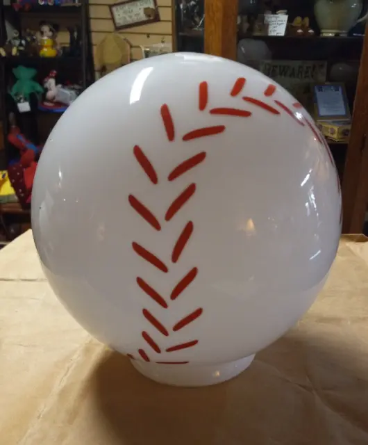 Vintage Milk Glass Baseball Theme Lamp Ball Shade/ Globe 8" tall 4" Fitter  base