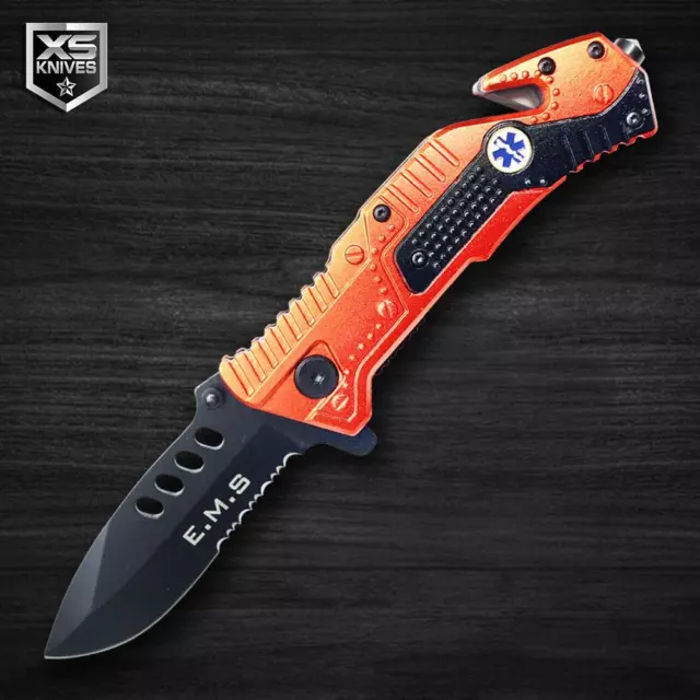 PARAMEDIC Orange Multitool EMS Spring Assisted Open Folding Pocket Knife 8" EDC