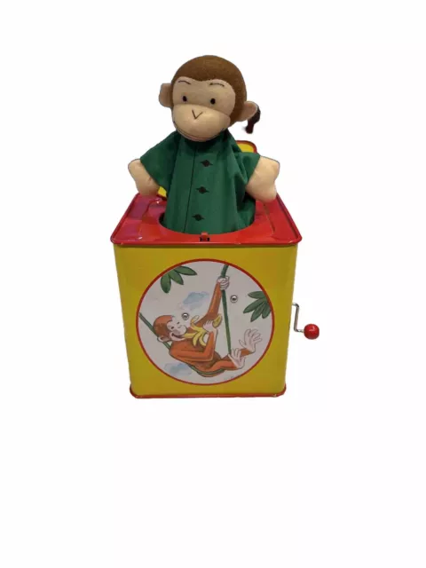 Vintage Schylling Classic Curious George Jack-In-The-Box Tin Music Box Toy