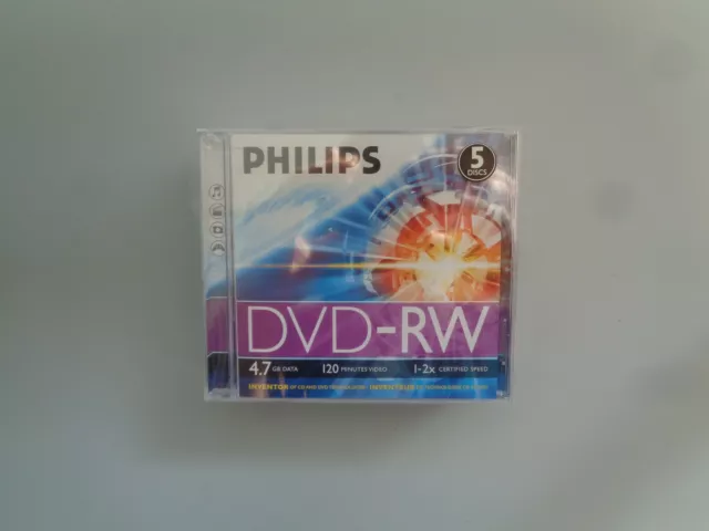 5-Pack PHILIPS DVD-RW 120 - DVD RW 1-2x 120min / 4.7GB Neuf