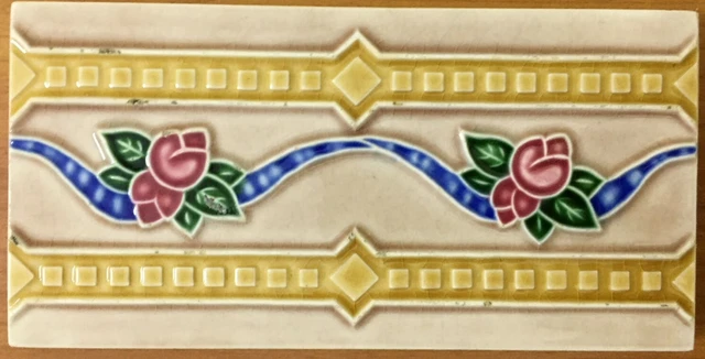 Japan Collectible Tile Rare Antique Art Vintage Nouveau Border Majolica 1900c