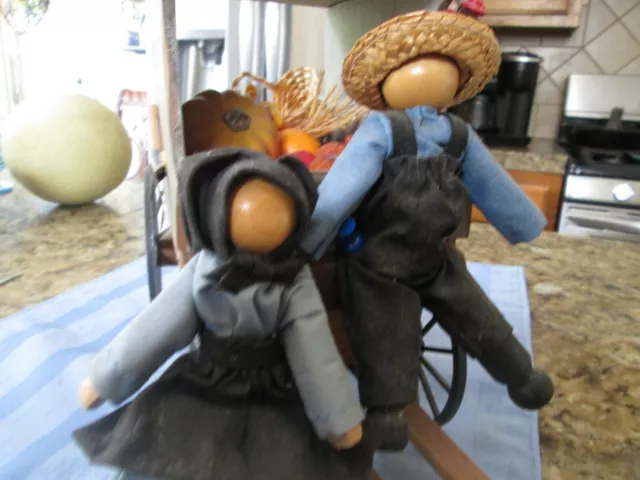 Antique Hand Made Wooden Tinker's Wagon With Amish Couple 3