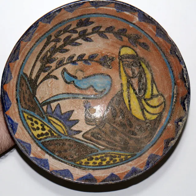 Ancient Byzantine Era terracotta bowl with glaze paints-circa 1200-1400 A.D-665g