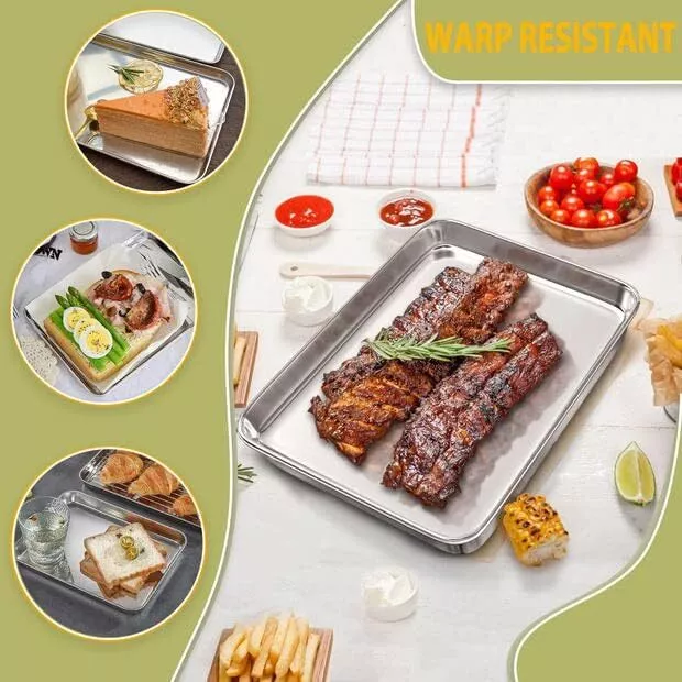 Stainless Steel Baking Tray Set Non-Stick Sheet Oven Bakeware Plate BBQ 1/2/3PCS 3