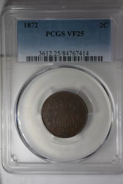 1872 .02 PCGS VF25 Two-cent piece, 2c, Shield Coin, 1800's coin