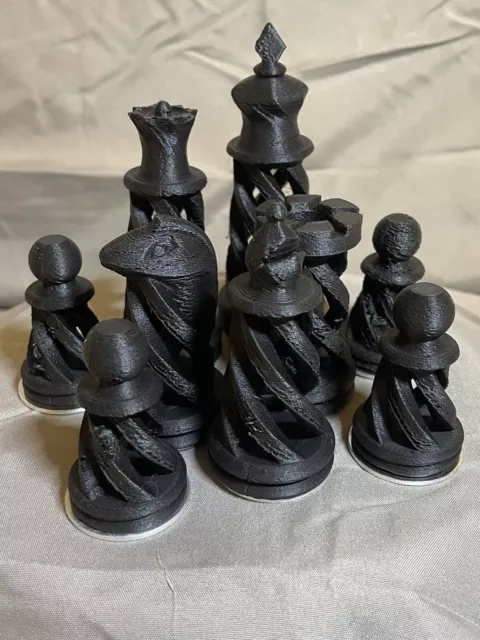 heathercooper: white chess pieces, 3d, black background, minimalistic, 8k,  UHD