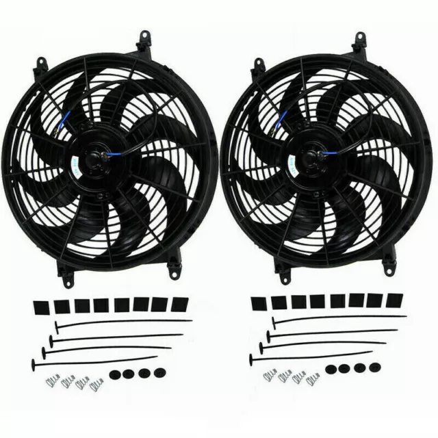 2x 14" inch Universal Slim Electric Radiator Cooling Fan Push Pull 12V 90W Kits