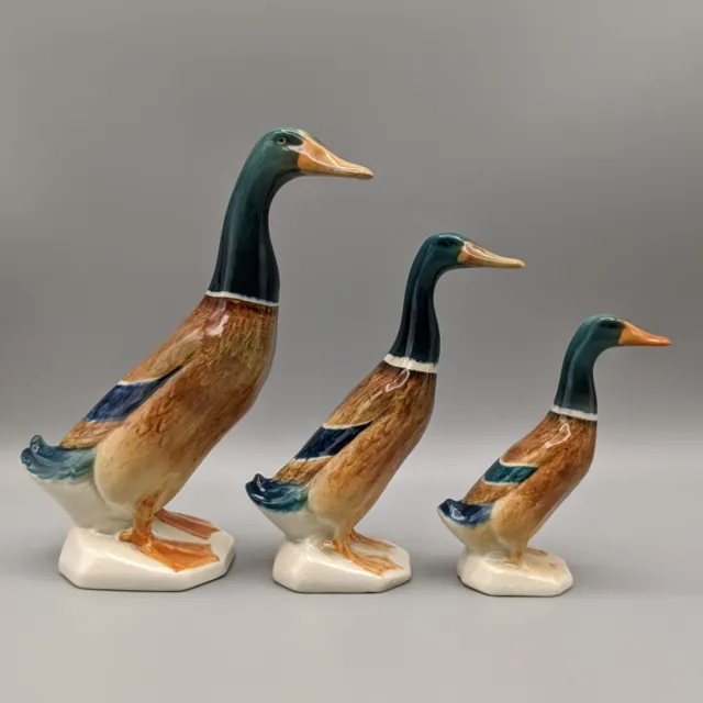 Vtg Beswick Mallard Duck 756-1, 756-2, 756-2A Standing Duck Set of 3 Figurines