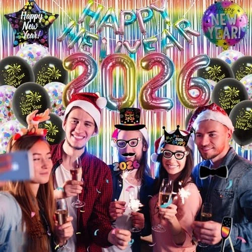 Silvester Deko 2026 – Set Stoviglie Capodanno 81 Pezzi – Piatti, Bicchieri, Tovaglia E Posate In Oro E Nero – Happy New Year