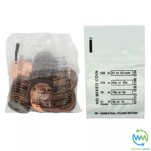 5000 x Plastic COIN BAGS No Mixed Coins MONEY BANK Retail CHANGE Denominated Bag