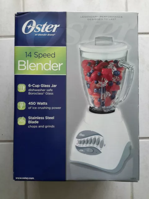 NEW Oster 14 Speed Osterizer Blender Glass Jar White 6694 450W Ice