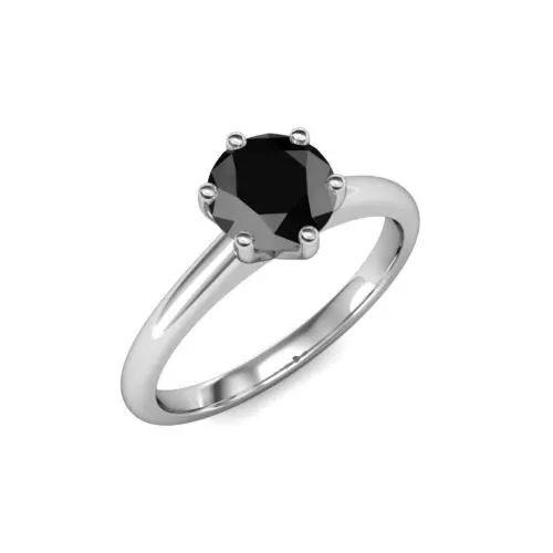 2 Carat Natural Black Diamond 6 Prong 14K White Gold Solitaire Engagement Ring