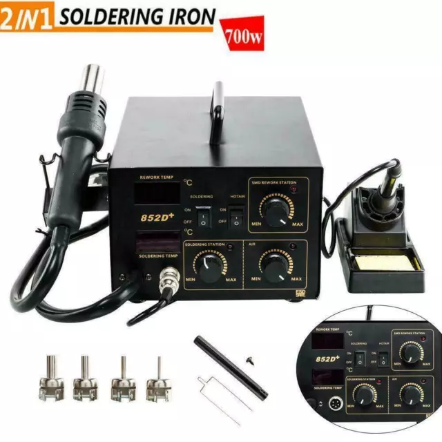 New 852D 2 in 1 Soldering Rework Stations SMD Hot Air & Iron Gun Digital Display