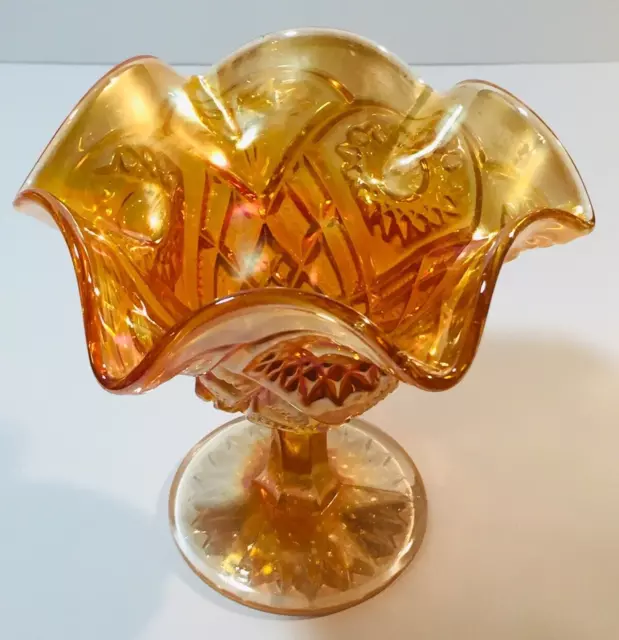 Antique 5" Northwood Hobstar Flower Carnival Glass Footed Compote Candy Dish